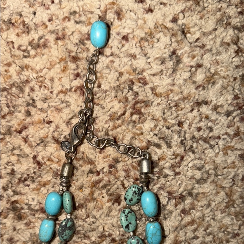 Chicos Turquoise Double-Strand Statement Necklace with Silver Pendant - Picture 3 of 4